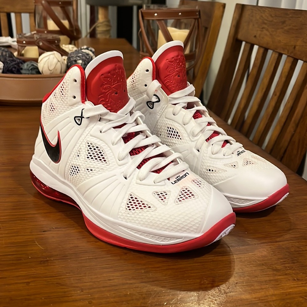 Nike Lebron 8 P.S. Shoes Sneakers 441946 100 white red Mens Size 7.5